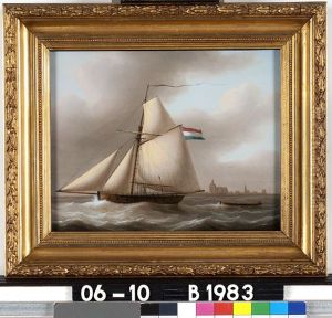 Zeegezicht met schip met volle zeilen