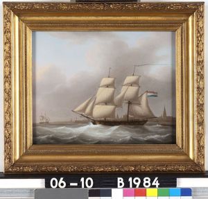 Zeegezicht met schip met volle zeilen