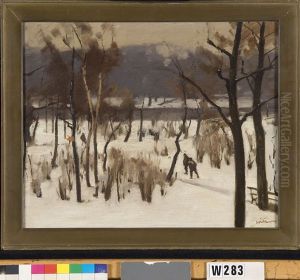 Children in the snow, Oosterpark Amsterdam by Willem Witsen