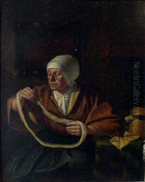 Oude vrouw met vlas - view 1