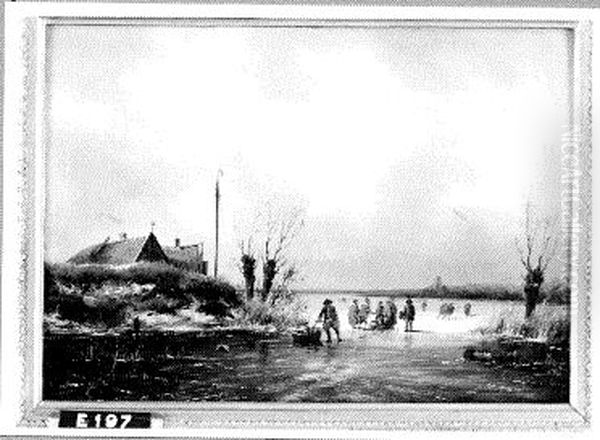 Winterlandschap met schaatsers - view 1