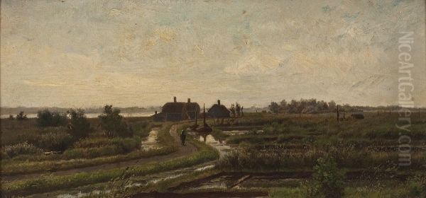 Rivierlandschap met boerderijen - view 1
