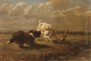 Geit en hond aan het vechten Geit en hond aan het vechten