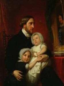 Portrait of Simeon Petrus baron van Heemstra (1815-1896) with his daughters Anna Elisabeth (1847-1888) en Sophia Adriana Johanna (1848-1875) by Jan Adam Kruseman