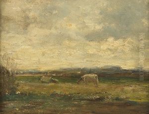 Landschap met twee koeien by Henricus Johannes Melis