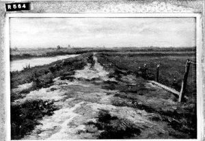 Landschap met zandweg en sloot