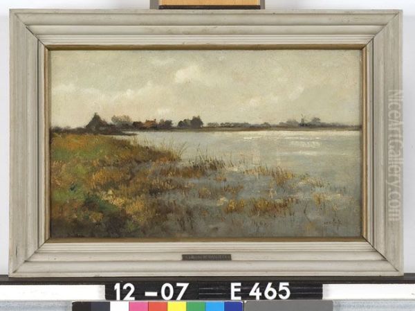 Landschap met boerderijen aan de waterkant - view 1