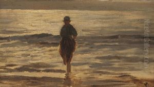 Studie van een figuur pootjebadend in de branding by Henricus Johannes Melis
