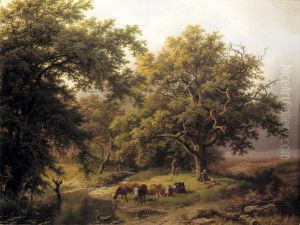 Oude eik aan bosrand by Barend Cornelis Koekkoek
