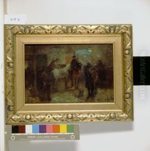 Interieur van een paardenstal by Adriaan la Riviere
