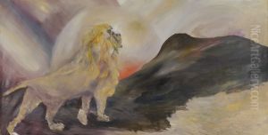 Leeuw bij zonsondergang by Karel Albert Schmidt