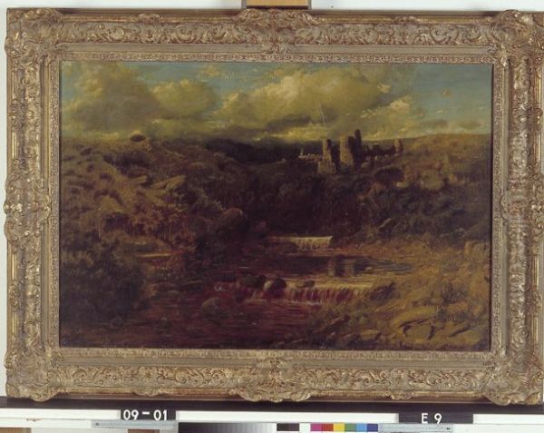 Hilly River Landscape with a Ruin - view 1