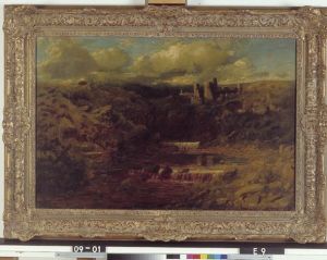 Hilly River Landscape with a Ruin
