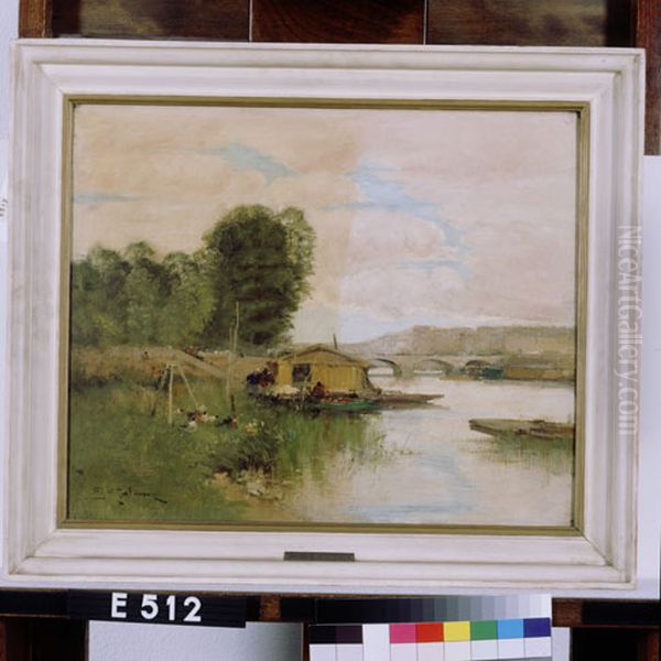 Rivierlandschap met brug - view 1