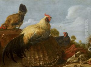 Cock and Hens in a Landscape by Gijsbert d'Hondecoeter