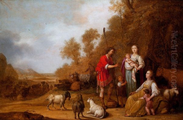Jacob Urging Leah and Rachel to Flee from Laban - view 1