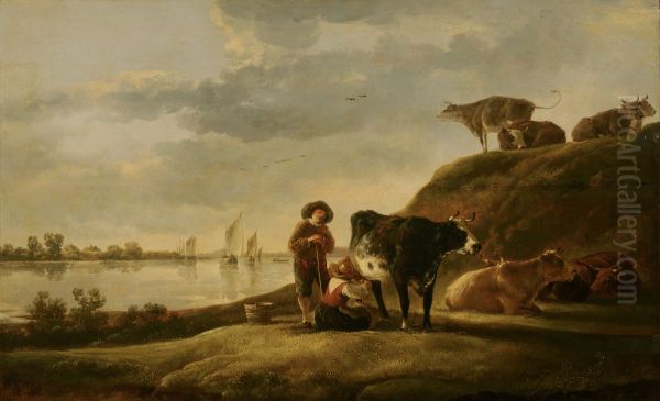 Cattle by a River - view 1