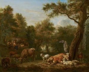 Wooded Landscape with Cattle by Adriaen Van De Velde