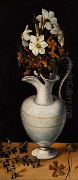 Narcissi, Periwinkle and Violets in a Ewer - view 1