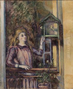Girl with Birdcage (Jeune fille a la voliere) by Paul Cezanne