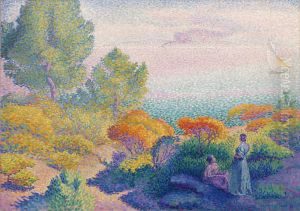 Two Women by the Shore, Mediterranean by Henri-Edmond Cross