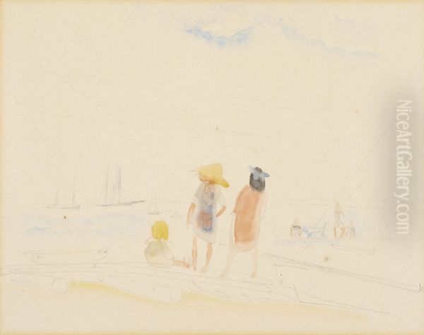 Two Women and Child on Beach - view 1