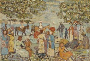 Beach Scene with Donkeys (or Mules) by Maurice Prendergast