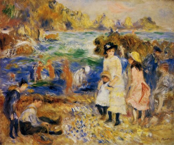 Enfants au bord de la mer a Guernsey - view 1