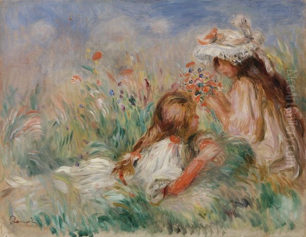 Girls in the Grass Arranging a Bouquet (Fillette couchee sur l'herbe et jeune fille arrangeant un bouquet) - view 1