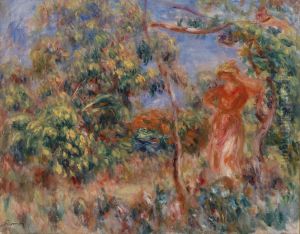 Woman in Red in a Landscape (Femme en rouge dans un paysage) by Pierre Auguste Renoir