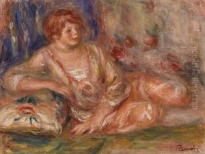 Andree in Pink, Reclining (Andree en rose etendue) by Pierre Auguste Renoir