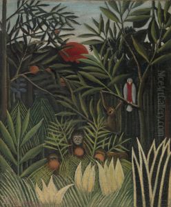 Monkeys and Parrot in the Virgin Forest (Singes et perroquet dans la foret vierge) by Henri Julien Rousseau