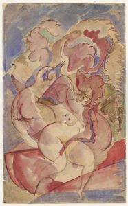 Two female nudes composition by Leon Chwistek