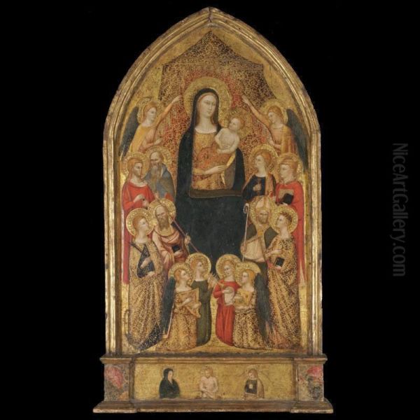 The Madonna And Child Enthroned With Eight Saints And Music-making Angels, The Risen Christ Flanked By Mary And Saint John The Evangelist In The Predella Beneath - view 1