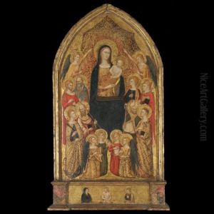 The Madonna And Child Enthroned With Eight Saints And Music-making Angels, The Risen Christ Flanked By Mary And Saint John The Evangelist In The Predella Beneath by Cenni Di Francesco Di Ser Cenni