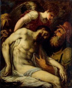 Dead Christ, supported by Angels by Andrea Schiavone