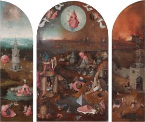 Celestial paradise (recto left), The last judgement (middle), Hell (recto right); The crowning with thorns (verso, in grisaille) by Hieronymus Boschand workshop