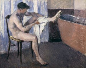 Man dries his leg Man dries his leg