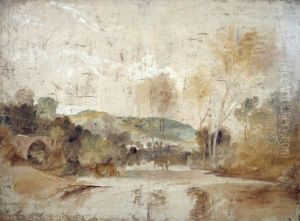River Scene with Weir in Middle Distance by J. M. W. Turner