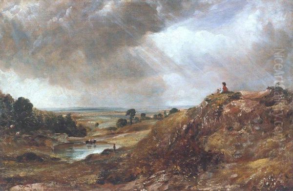 Branch Hill Pond, Hampstead Heath, with a Boy Sitting on a Bank - view 1