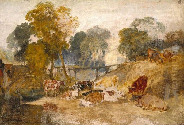 Cows in a Landscape with a Footbridge - view 1