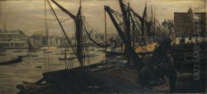 The Thames from a Wharf at Waterloo Bridge by Edwin Edwards