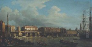 A View of London Bridge before the Late Alterations by Samuel Scott