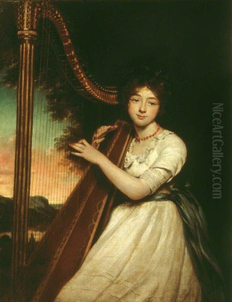 A Young Lady Playing the Harp - view 1