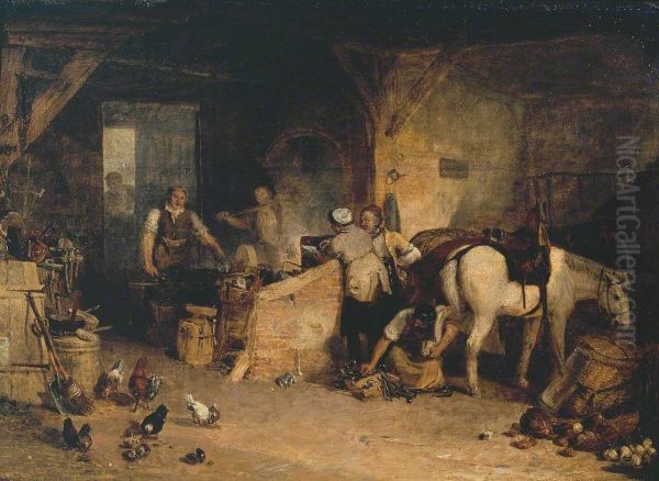 A Country Blacksmith Disputing upon the Price of Iron, and the Price Charged to the Butcher for Shoeing his Poney - view 1