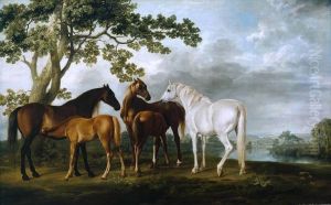 Mares and Foals in a River Landscape by George Stubbs