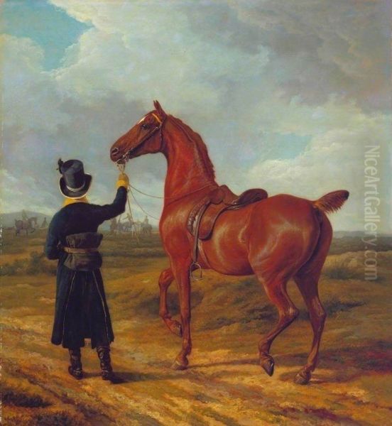 Lord Rivers's Groom Leading a Chestnut Hunter towards a Coursing Party in Hampshire - view 1