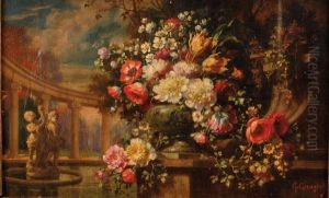 Scorcio Con Fontana E Vaso Di Fiori
