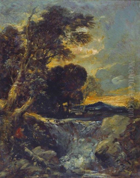 Waterfall with Fisherman - view 1