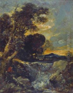 Waterfall with Fisherman by William James Muller